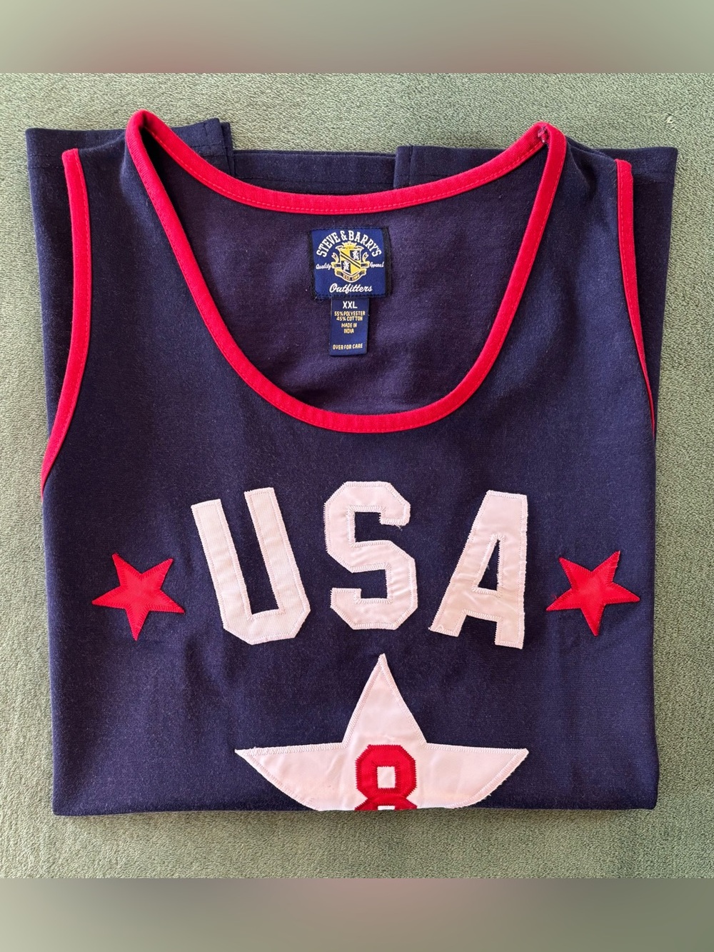 Steve & Barry's Navy Tank Top with Red Trim and USA Graphics, Size: XL (6520)